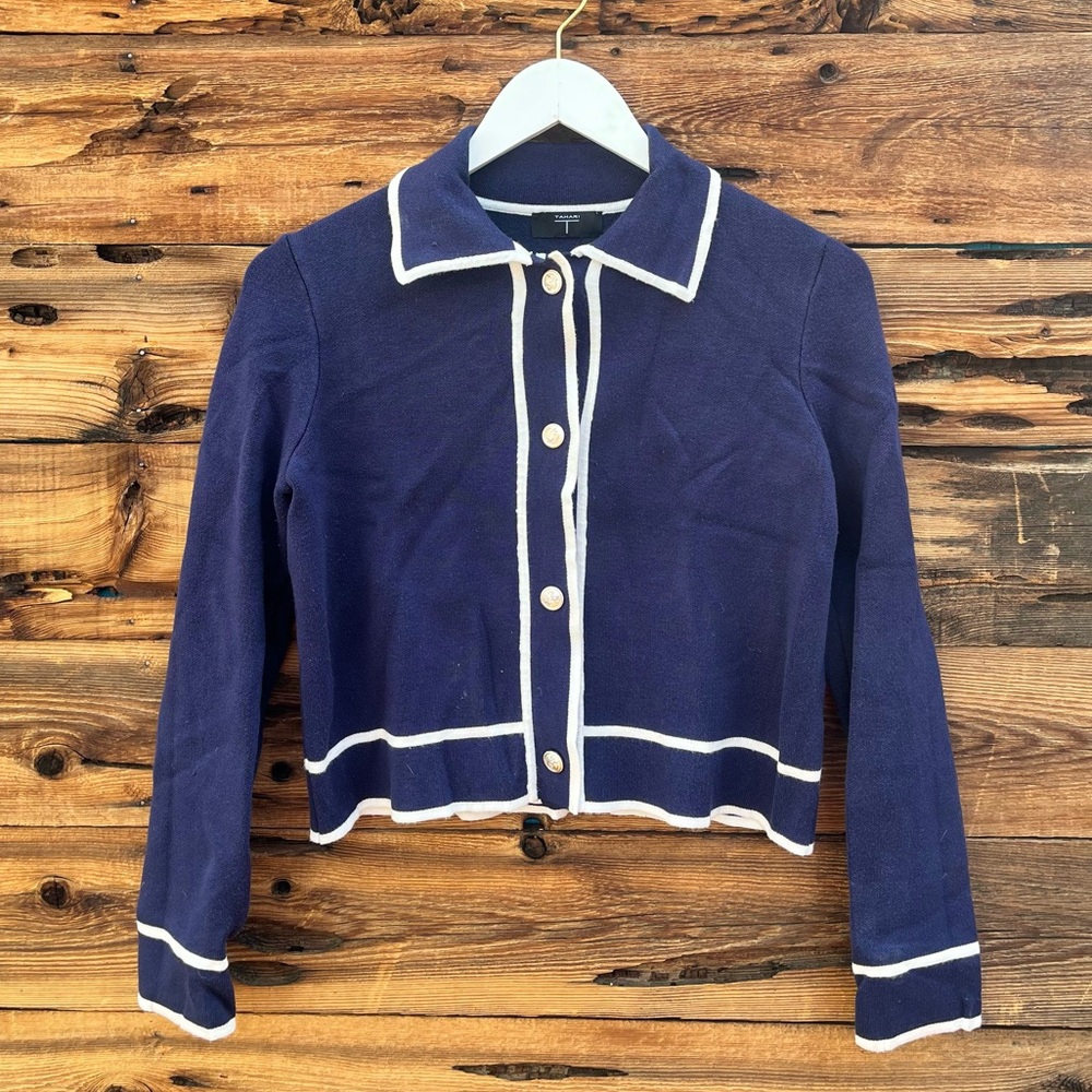 TAHARI | Navy Blue Cropped Blazer Jacket M